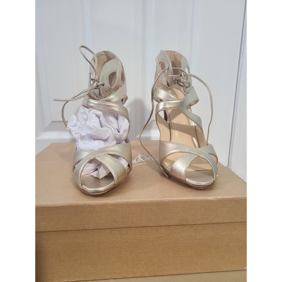 Christian Louboutin Marechale Strappy Heels Booties Gold Champagne 40.5 10.5 - Picture 2 of 7